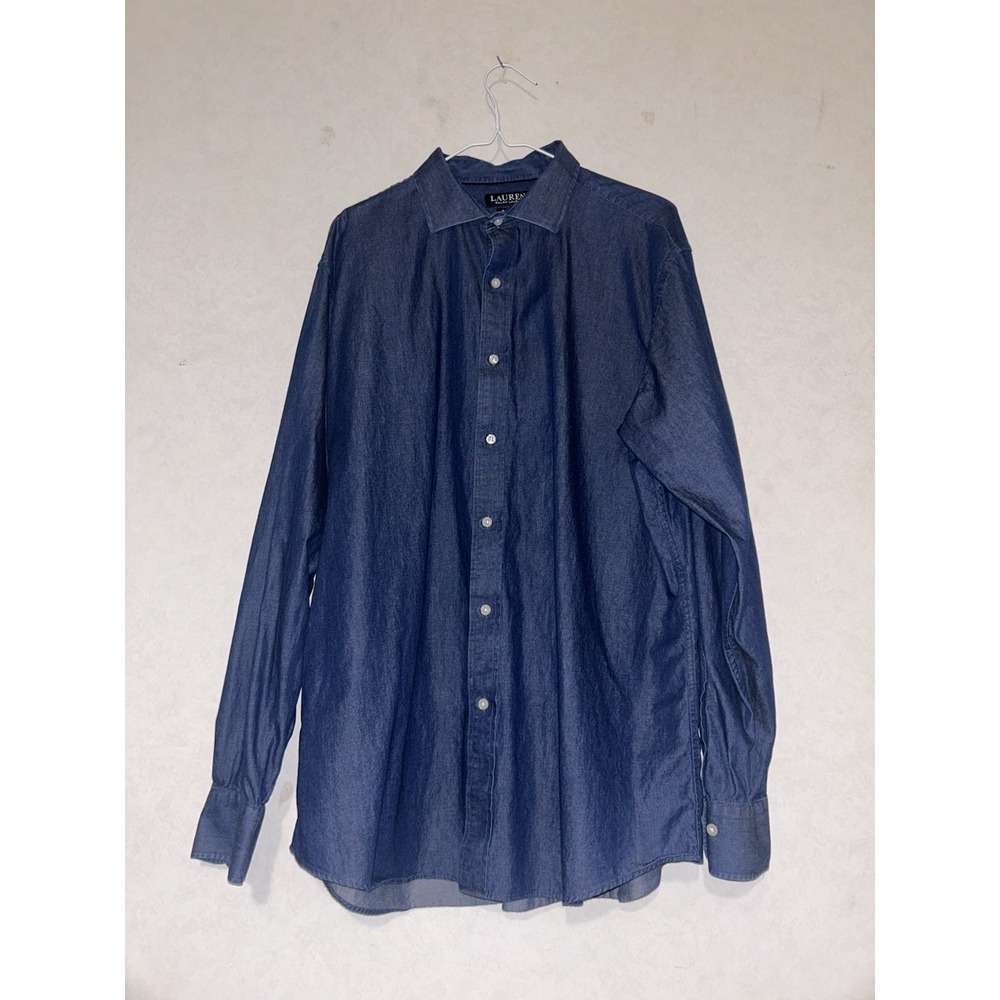 Ralph Lauren Button Up Blue Denim Slim Fit Long Sleeve Shirt sz 18 36/37